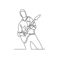 One continuous line drawing of guitarist vector illustration. Guitarist design in simple continuous linear style vector concept. Guitarist design for educational presentation and business purpose.