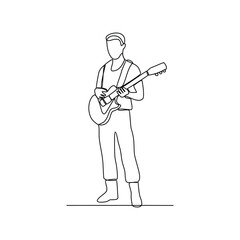 One continuous line drawing of guitarist vector illustration. Guitarist design in simple continuous linear style vector concept. Guitarist design for educational presentation and business purpose.