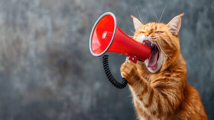 Orange cat with megaphone shouting is a creative way to promote business and increase sales.  