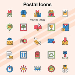Icons representing postal services and mailing.