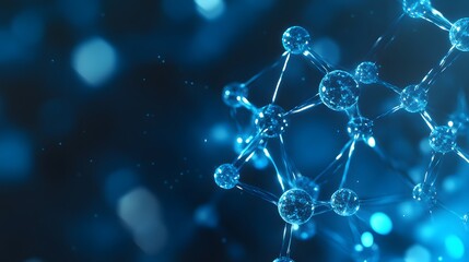 Abstract Blue Molecular Structure with Glowing Spheres and Lines