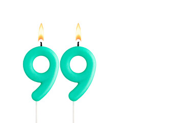 Birthday number 99 - Green birthday candle on white background