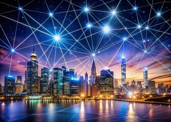 Obraz premium Abstract Line Connection in a Night Cityscape - Illuminated Urban Patterns and Textures