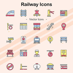 Icons representing railway systems and transportation.