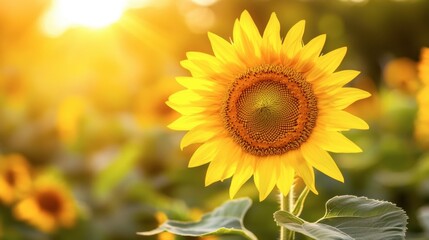 Fototapeta premium Bright Sunflower in Warm Sunset Glow