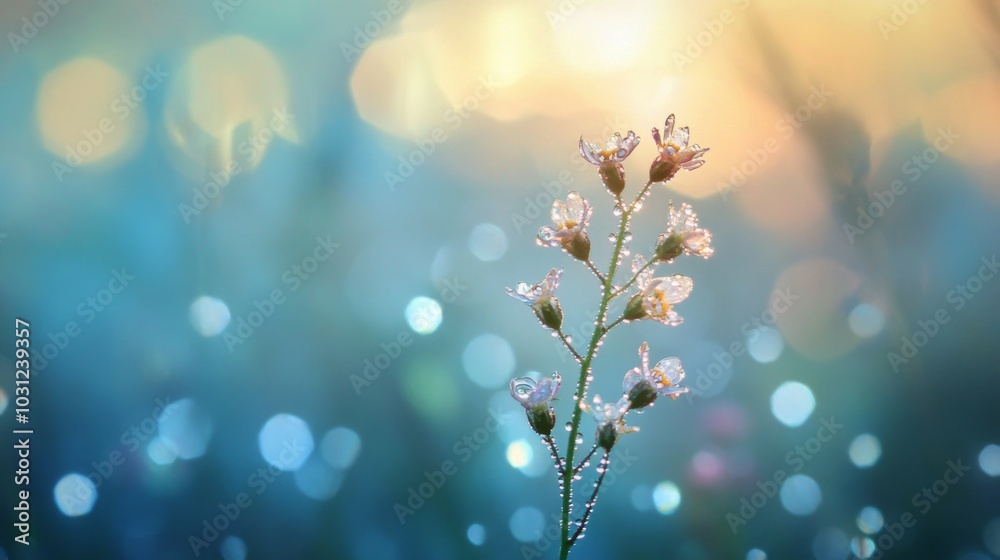Poster Delicate Flower with Dew in Soft Focus Background