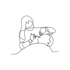 Obraz premium One continuous line drawing of Dentist profession vector illustration. Dentist profession design concept in simple continuous linear style. Dentist for educational presentation and business purpose.
