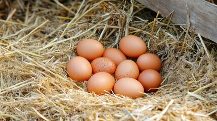 Fresh Eggs Nestled in Straw Bedding