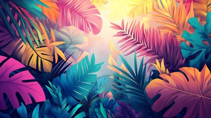 A Vibrant Collage of Tropical Leaves in Vivid Hues