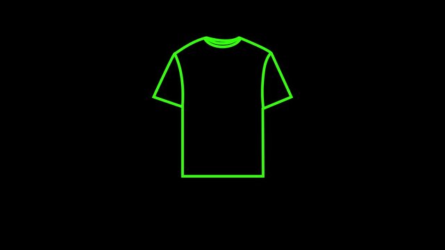 t-shirt icon with a glowing neon black background, 4K Video motion graphic animation.