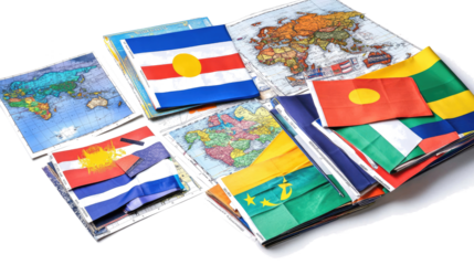 World Flags and Maps on White Background Generative AI