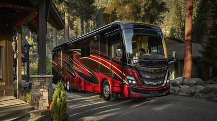 Fototapeta premium A Luxury RV Parked in a Wooded Area