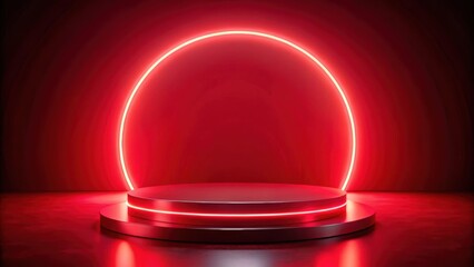 Red neon light stage with circular platform, neon, red, light, stage, circular, platform, event, concert, music