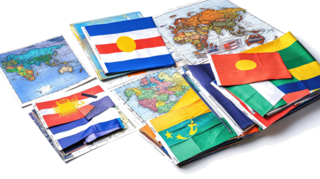World Flags and Maps on White Background Generative AI