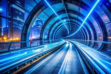 Abstract Tunnel with Blue Light - Futuristic Urban Speed and Modern Transportation