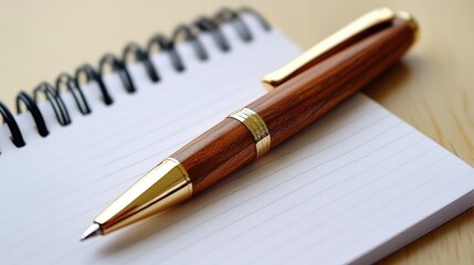 Elegant Wooden Pen on Blank Notebook Page
