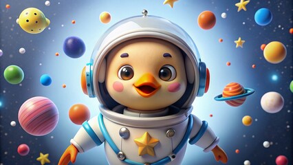 Naklejka premium Adorable 3D Bird Astronaut on White Background - Cute Space Character for Kids' Themes