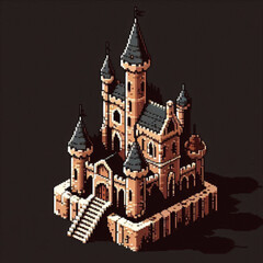 Obraz premium Isometric pixel art medieval castle
