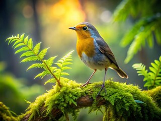 Adorable Little Bird in a Mossy Forest - Wildlife Photography Background Wallpaper