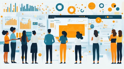 Obraz premium Business Team Analyzing Data and Charts on Whiteboard