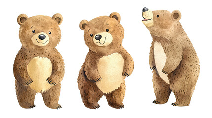 Watercolor Cartoon Bear Illustrations in a Playful Collection Generative AI