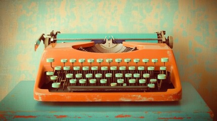 Retro Typewriter Pop Art Bold Orange  Blue on Pastel