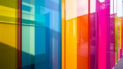 Fototapeta premium Geometric Color Play Overlapping Plastic Panels in Minimalist Art