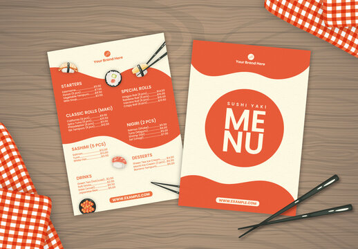 Red and Beige Modern Japanese Restaurant Sushi Menu