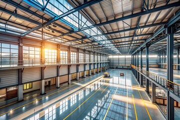Fototapeta premium Aerial View of an Industrial Building with a Long Hallway and Expansive Window for Drone Photography