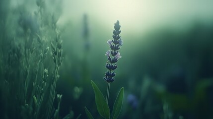 Serene Lavender in Misty Green Environment