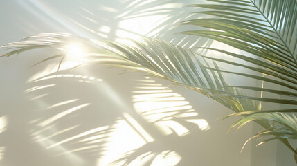 Obraz premium palm tree shadow photography on white wall - soft, serene, and minimalist