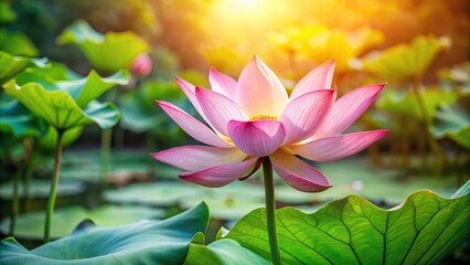 Obraz premium Lotus flower floating in serene pond with natural background