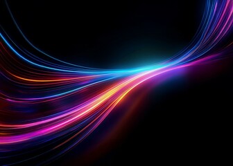 Abstract colorful light streaks on a black background.