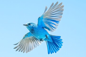 Obraz premium A bluebird soaring through a clear blue sky with its wings spread wide