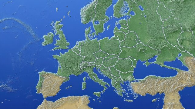 Detailed Map of Europe with Geographic Features