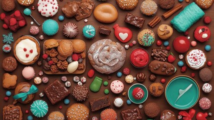 A colorful assortment of festive cookies and sweets on a table.