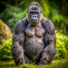 Obraz premium animal, zoo, wildlife, mammal, nature, wild, black, endangered, lowland, portrait, thinking, fur, big, jungle, animals, hairy, face, congo, power, western, primates, sitting