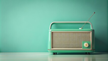 Obraz premium Vintage mint green radio on monochrome background, retro, vintage, mint green, radio, technology, antique, old-fashioned