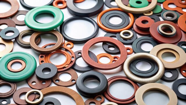 Round rubber gaskets of various sizes and colors, gaskets, rubber, round, colorful, sealing, industrial, equipment