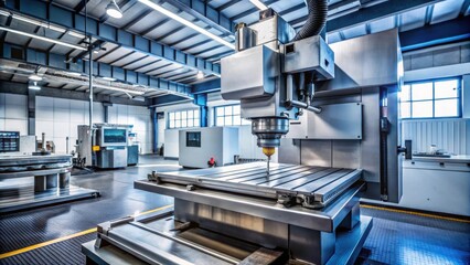 Metalworking CNC milling machine in a factory setting, metalworking, CNC, milling machine, factory, engineering