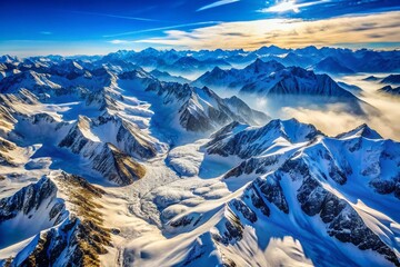 Obraz premium Aerial View of Majestic Snow-Capped Mountains from an Airplane Window - Stunning Landscape Photography
