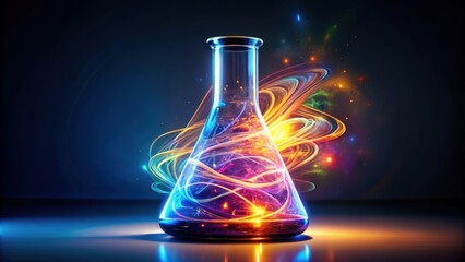 Glowing laboratory flask with colorful, swirling neon elements symbolizing scientific innovation and discovery , science