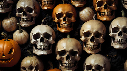 Halloween skull stack decoration For Halloween Background 