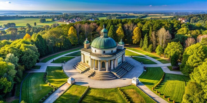 Aerial View of the Historic Mausoleum of General Jozef Bem in Tarnow, Poland, Showcasing Architectural Beauty and