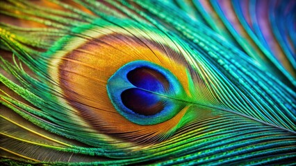 Obraz premium Close up of vibrant and detailed peacock feather , plumage, colors, patterns, texture, bird, exotic, beauty, close-up