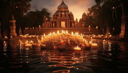 Burning candles in water for Diwali holiday