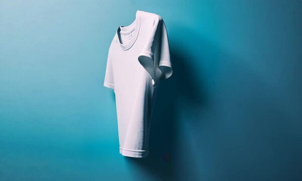 White T-Shirt Mockup on Blue Background