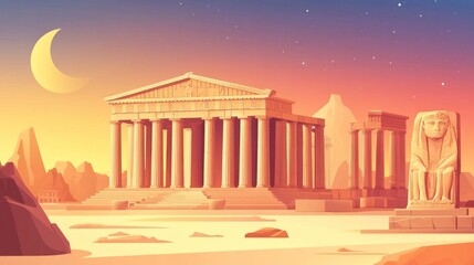 Obraz premium Historical landmarks vector, depicting ancient structures like the Parthenon, Angkor Wat, and Stonehenge