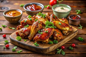 Appetizing Baked Chicken Wings on a Cutting Board &ndash; Perfect for Game Day Treats