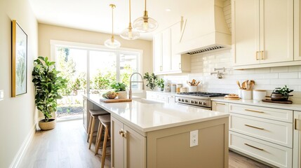 Modern Bright Kitchen with Island and Greenery
